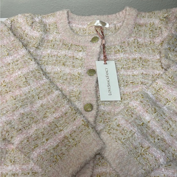 LoveShackFancy Saxson Cardigan in Cream Puff Pink - Picture 2 of 9